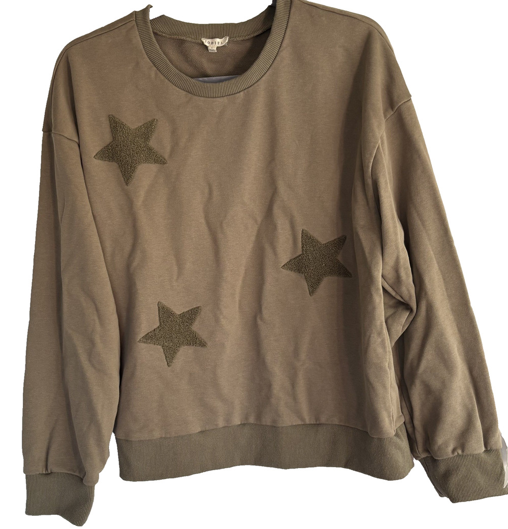 Jodifl Womens Green Stars Long Sleeve Sweatshirt Size Large Cotton Blend